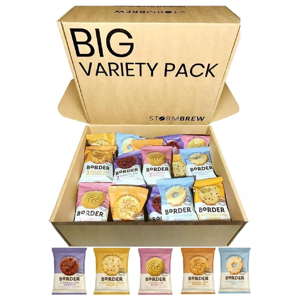 Border Biscuits Variety Pack Gift Set Hamper, 30 Biscuits (3 Packs of Five Different Blends, Each Pack 2 Biscuits) in StormBrew Gift Box