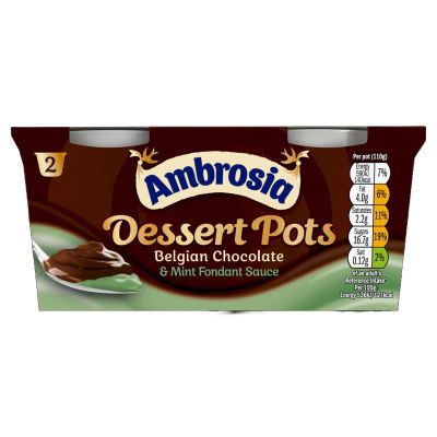Ambrosia Dessert Pot Belgian Chocolate & Mint Fondant Sauce Flavour, Ready-to-Eat, 2 x 110 g Twin Pack (Pack of 8)