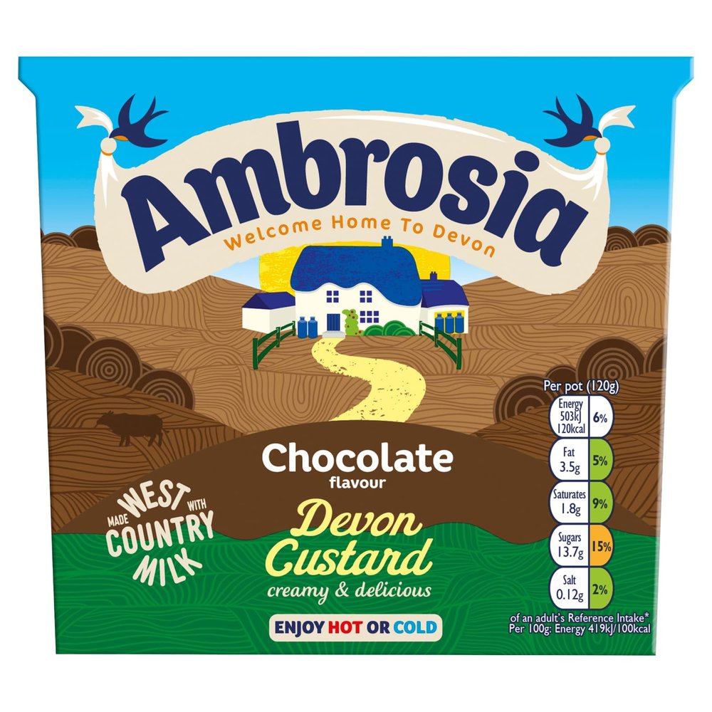Ambrosia Devon Custard Pots, Chocolate Flavour, Ready to Eat, 120 g (Pack of 16)