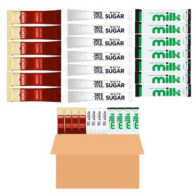 75 All-in-One Coffee Bundle - Rich Instant Coffee Sachets, Lakeland UHT Semi Skimmed Milk Sticks, Tate & Lyle White Sugar Sticks - EACH x25 - Individually Wrapped Portions for Home, Office & Travel.