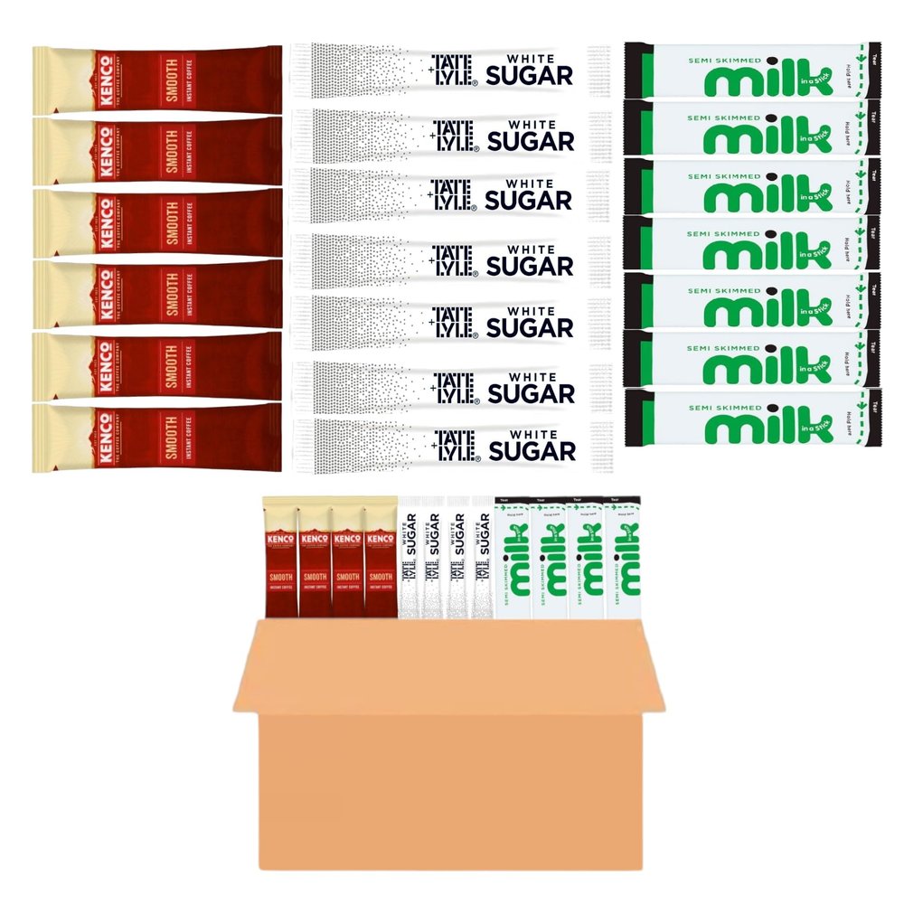 75 All-in-One Coffee Bundle - Rich Instant Coffee Sachets, Lakeland UHT Semi Skimmed Milk Sticks, Tate & Lyle White Sugar Sticks - EACH x25 - Individually Wrapped Portions for Home, Office & Travel.