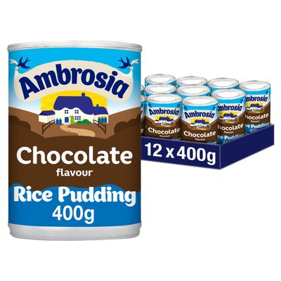 Ambrosia Chocolate Rice Pudding Cans, Creamy Ready-to-Eat Dessert, 400 g (Pack of 12)