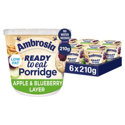 Ambrosia Apple & Blueberry Layered Porridge Pots With British Wholegrain Oats, Ready-to-Eat, 210 g (Pack of 6)