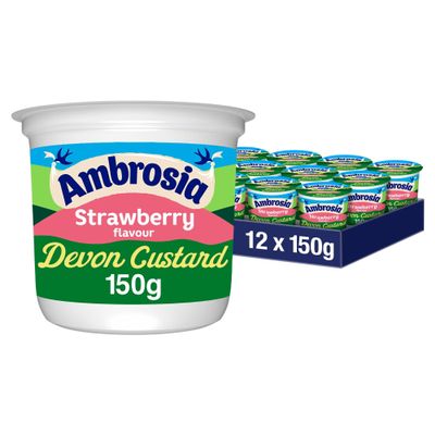 Ambrosia Devon Custard Pots Strawberry Flavour, Creamy Ready-to-Eat Dessert, 150 g (Pack of 12)