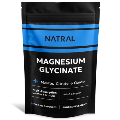 Magnesium Glycinate 4-in-1 Complex  High Absorption Magnesium for Sleep, Muscle Function & Relaxation  60 Vegan Caspules with Malate, Citrate & Oxide