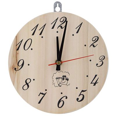 8in Wood Sauna Clock with Large Arabic Numerals, Easy to Read, Heat Resistant Sauna Accessory for Sauna Room Home Decor