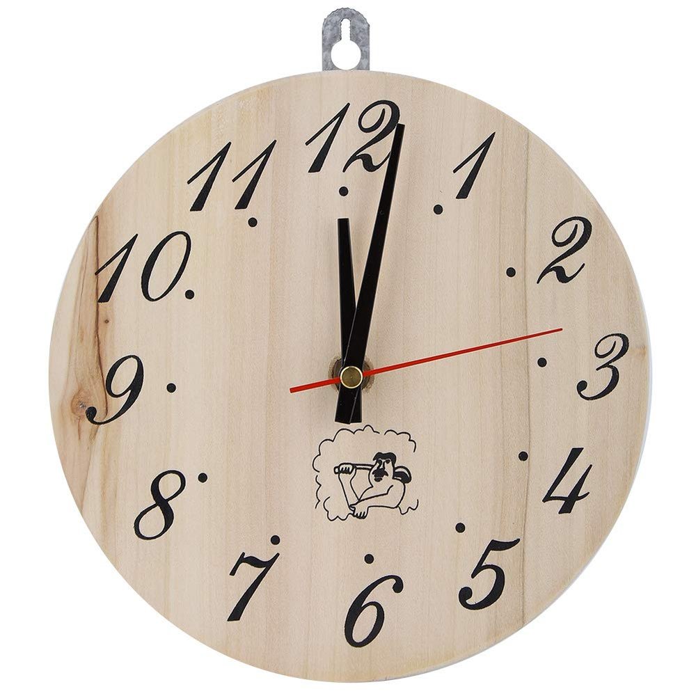 8in Wood Sauna Clock with Large Arabic Numerals, Easy to Read, Heat Resistant Sauna Accessory for Sauna Room Home Decor