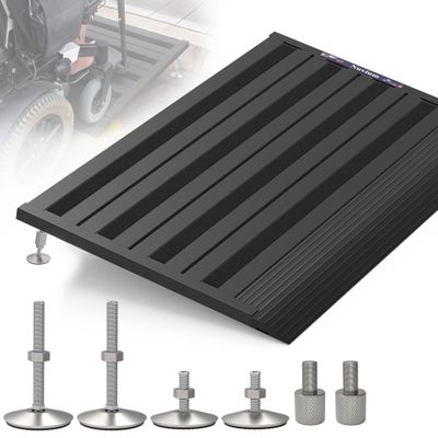 Nuvium Threshold Ramp for Doorways, Adjustable Height 2.6"-6" Aluminum Wheelchair Ramp with Heightening Screws and Swivel Angle Leg, 1100lbs Load Capacity, 22Wide Curb Ramp for Trolley,Power Chairs