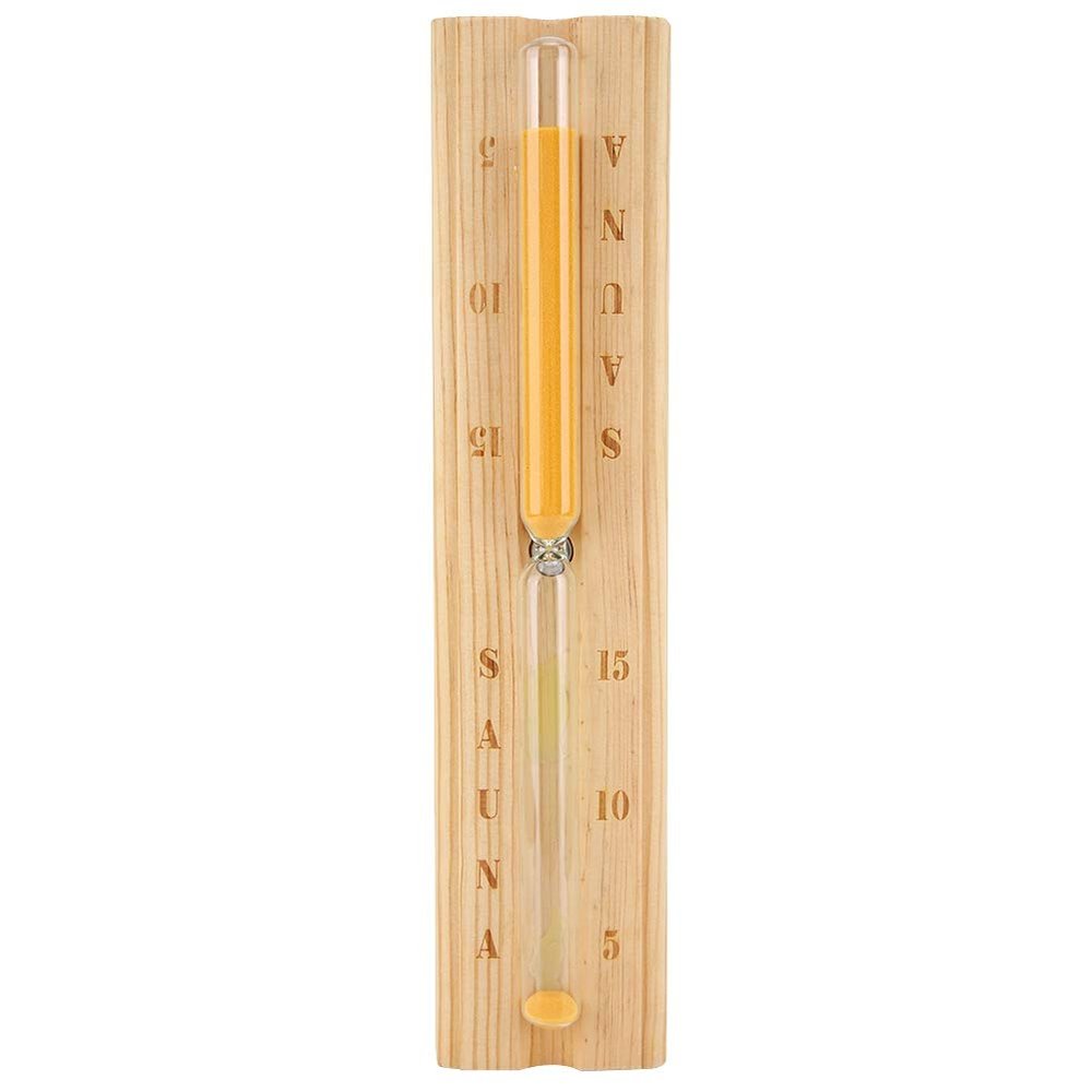 Sauna Hourglass Sand Timer 15 Minutes Countdown Clock Wooden Glass with Mounting Strip for Sauna Room Home Office
