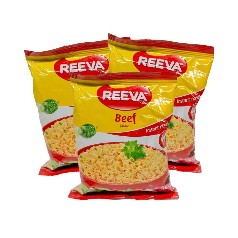 REEVA Instant Noodles, Delicious Flavours, Pasta Noodles, Enjoy the Delicious Meal with the Family, Quickly Prepare Lunch or Dinner (3 Pack, Pasta Noodles with Beef 60g)