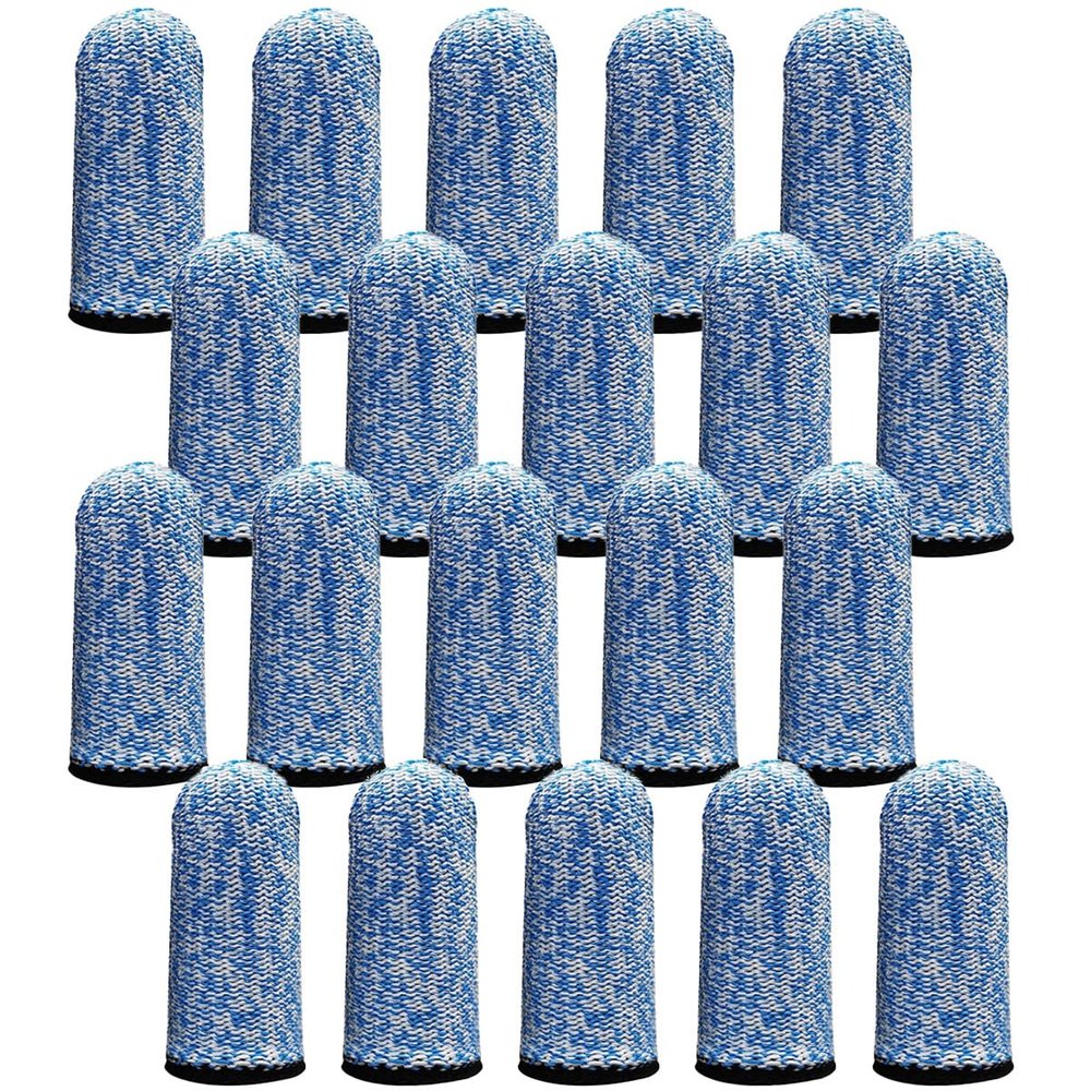 20 Pieces Finger Protection Cots, Breathable Finger Cover Grade 5 Anti Cutting Finger Guards for Kitchen, Work, Sculpture, Garden - Blue