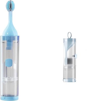 2024 New 3 in 1 Portable Travel Toothbrush with Travel Case,Reusable Folding Travel Soft Toothbrush,Lightweight Extra Soft Bristles Built-in Refillable Toothpaste Tube Set (Light Blue, One Size)