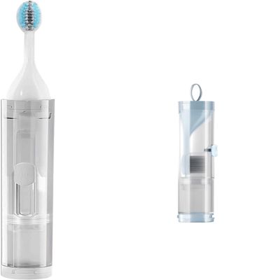 2024 New 3 in 1 Portable Travel Toothbrush with Travel Case,Reusable Folding Travel Soft Toothbrush,Lightweight Extra Soft Bristles Built-in Refillable Toothpaste Tube Set (White, One Size)
