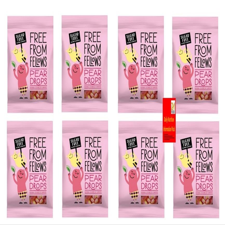 Sugar Free Sweets, Gluten & Gelatine Free, Vegan Free from Fellows Pear Drops, Value Pack Sugarless Kids Super Snack, Delicious Healthy Diabetic Candies Gift 70g (Pack of 8, Pear Drops)