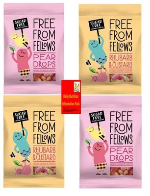 Sugar Free Sweets, Gluten & Gelatine Free Candies, Vegan Free from Fellows Pear Drops & Rhubarb Custard Value Pack Sugarless Super Snack Healthy Diabetic Gift 70g(Pack of 8, Mix 4 Flavours)