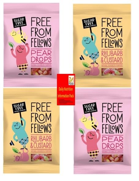 Sugar Free Sweets, Gluten & Gelatine Free Candies, Vegan Free from Fellows Pear Drops & Rhubarb Custard Value Pack Sugarless Super Snack Healthy Diabetic Gift 70g(Pack of 8, Mix 4 Flavours)