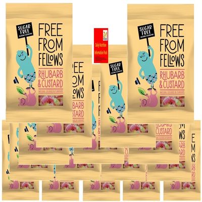 Sugar Free Sweets, Gluten & Gelatine Free, Vegan Free from Fellows Rhubarb Custard, Value Pack Sugarless Kids Super Snack, Delicious Healthy Diabetic Candies 70g (Pack of 16, Rhubard)