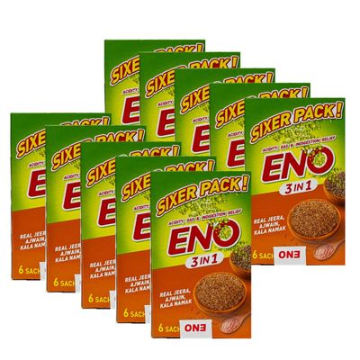 Fruit Salt Sachet 6N*5GM Jeera, Ajwain and Kala Namak 3 in 1 Flavour Instant Enery Drink Sachet ENOFast Relief (E N O - Pack of 10)