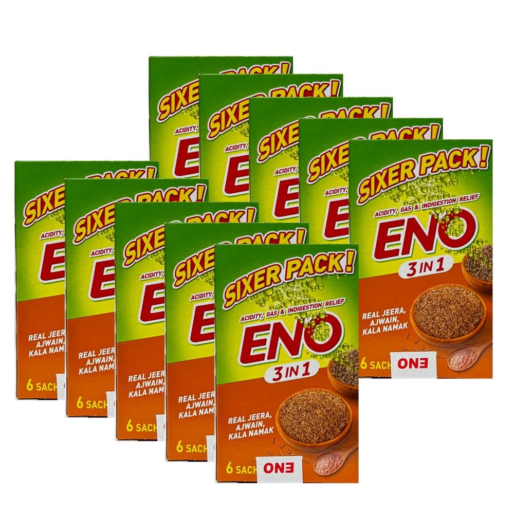 Fruit Salt Sachet 6N*5GM Jeera, Ajwain and Kala Namak 3 in 1 Flavour Instant Enery Drink Sachet ENOFast Relief (E N O - Pack of 10)