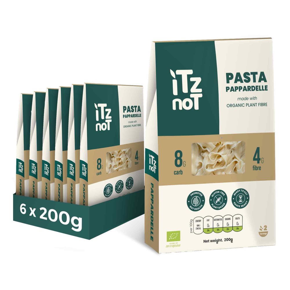 iTz noT jusT PAPPARDELLE (Pack of 6, 200g Each) Ready Cooked, Shirataki, Moyu, Konjac Plant Fibre Pasta, Low Carb, & No Added Preservatives, Healthy, Gluten Free, Gut Health. 100% Natural