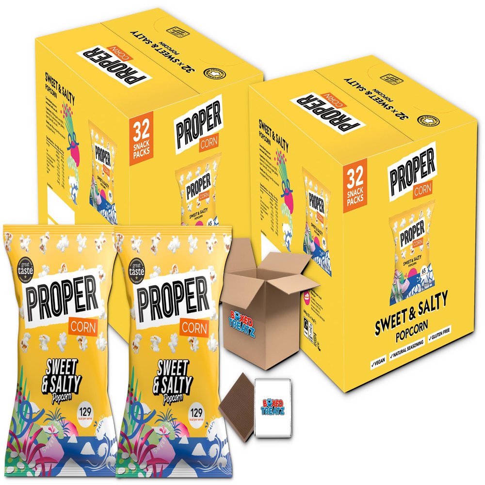 Proper Corn Popcorn Sweet & Salty Mixed Case | 2 Boxes Of 32 x 14g | Natural Seasoning, High In Fibre Boxed Treatz