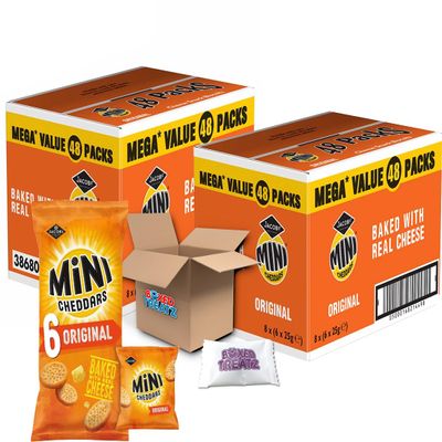 Jacob's Mini Cheddar's Original, 2 Boxes Of (48 x 23g), On-The Go Snack Baked with Real Cheese With A Classic Recipe, Boxed Treatz