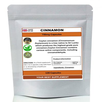 Cinnamon Capsules 750mg 100% Pure (True Ceylon) High Strength (120)