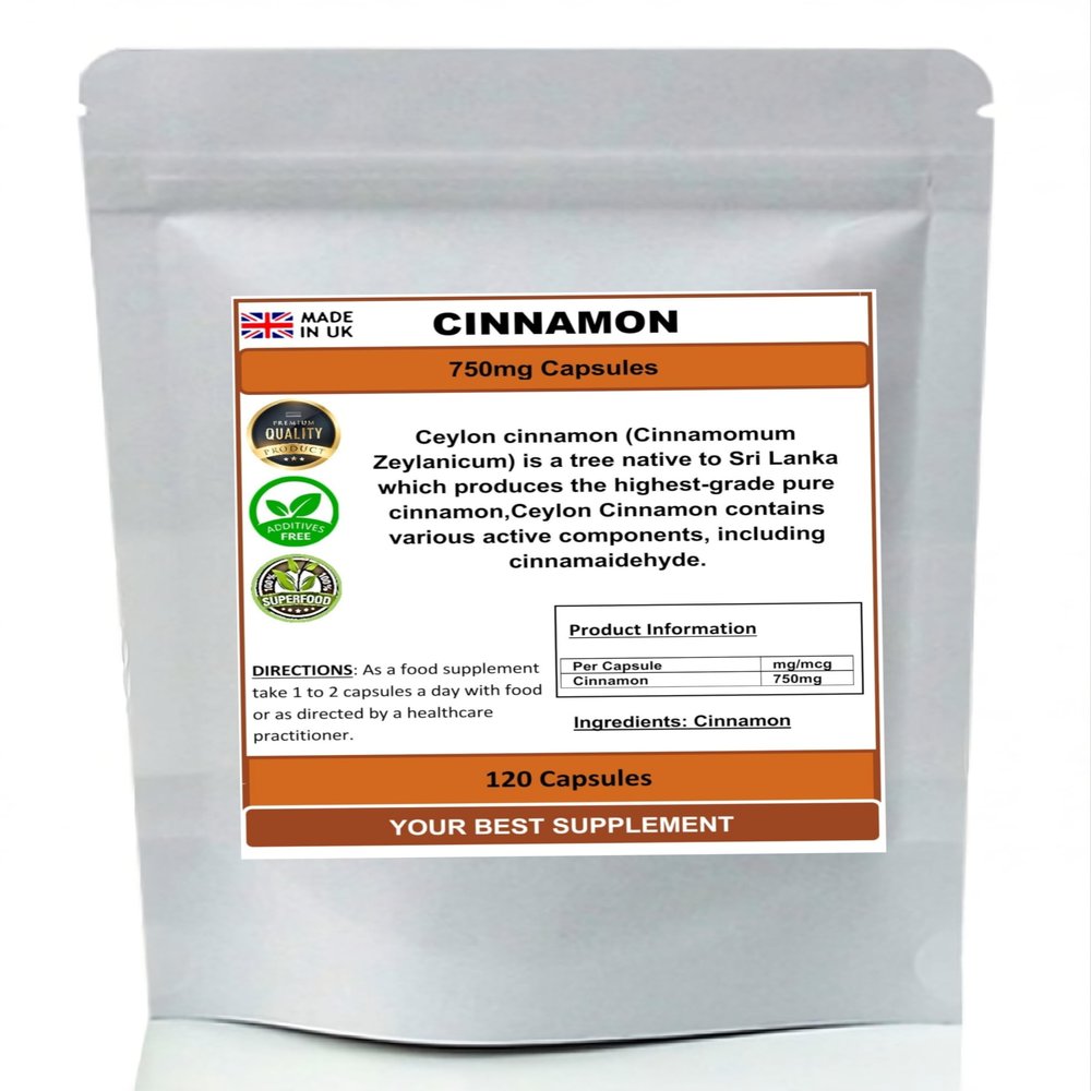 Cinnamon Capsules 750mg 100% Pure (True Ceylon) High Strength (120)