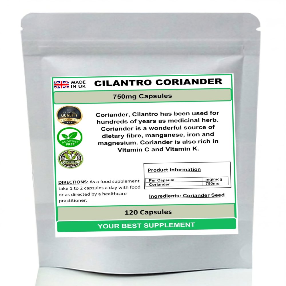 Coriander (Cilantro) 750mg Capsules 100% Natural Herbal Cleanser (No Additives) (120)