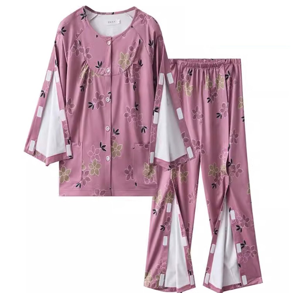 GONGGUJ Nursing Suit Fully Open Hospital Gown Unisex Patient Gowns Dialysis Chemo Clothing with Self-adhesive Stick on Both Sides for Women or Men