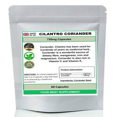 Coriander (Cilantro) 750mg Capsules 100% Natural Herbal Cleanser (No Additives) (60)
