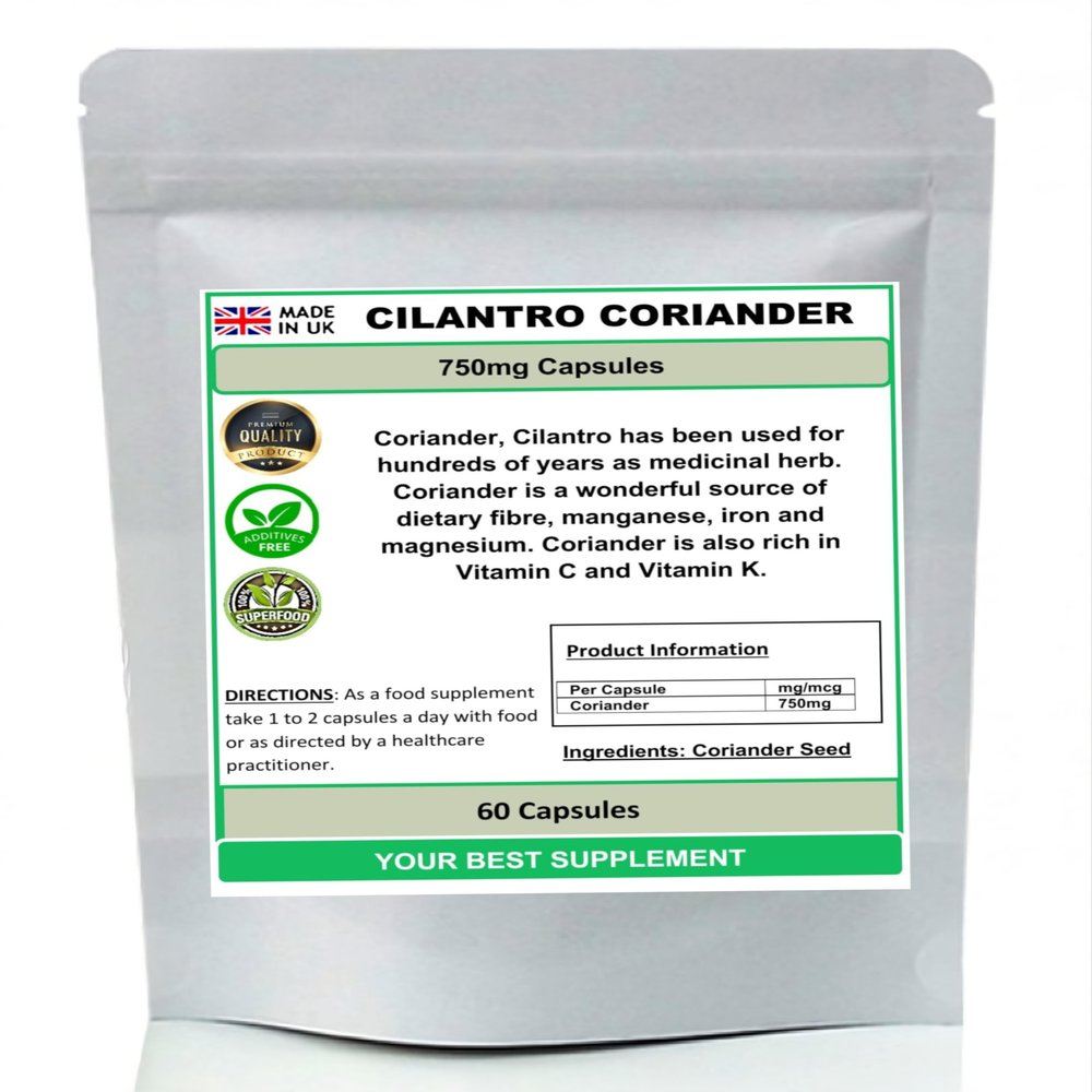 Coriander (Cilantro) 750mg Capsules 100% Natural Herbal Cleanser (No Additives) (60)