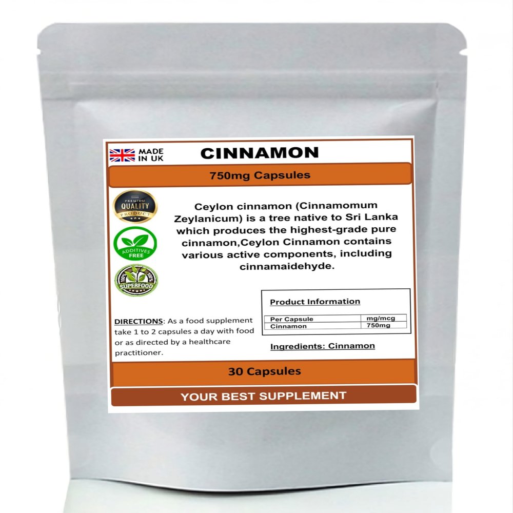 Cinnamon Capsules 750mg 100% Pure (True Ceylon) High Strength (30)