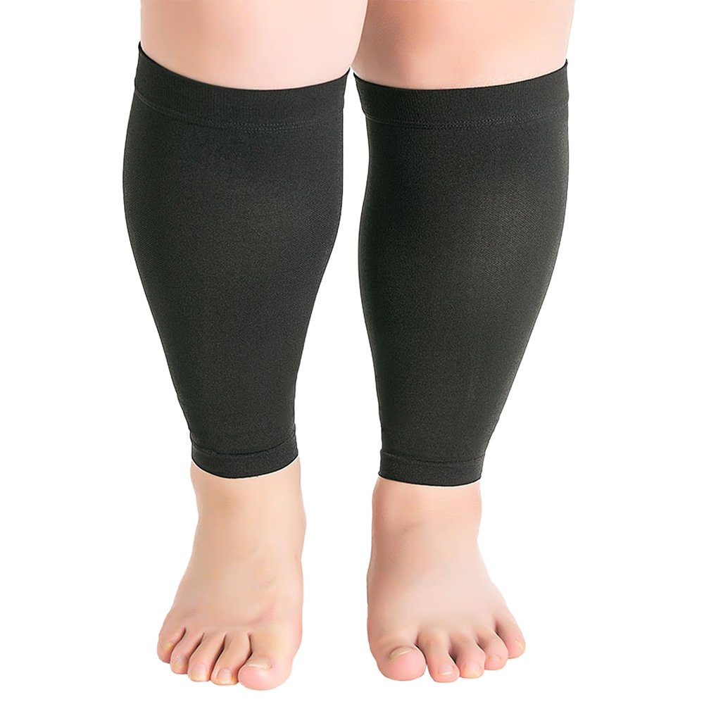 Hotfiary Calf Compression Sleeves for Women & Men, 20-30 mmHg Graduated, Plus Size S-7XL, Firm Support Footless Compression Socks, Wide Calf & Leg Support Brace for Flight, Travel, Nurses, Pregnancy