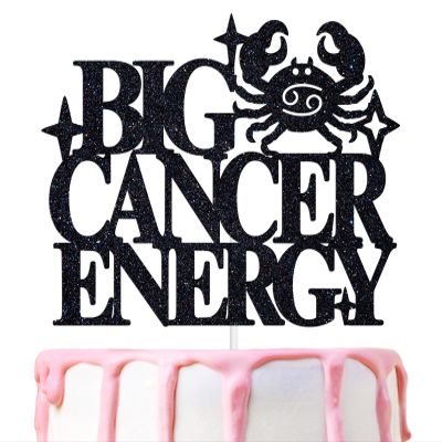 Big Cancer Energy Cake Topper, Happy Birthday Cancer in June/July, Cancer Season, 12 Zodiac Constellation Theme Birthday Party Decoration Supplies for Men Women, Black Glitter