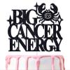 Big Cancer Energy Cake Topper, Happy Birthday Cancer in June/July, Cancer Season, 12 Zodiac Constellation Theme Birthday Party Decoration Supplies for Men Women, Black Glitter view 1