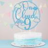 Baby Blue Glitter On Cloud 9 Cake Topper, Happy 9th birthday/Cheers to 9 Years, Hello 9 Rainbow Cloud Themed 9th Birthday Party Decorations Supplies view 4