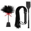 Black BDSM Flogger, Feather Crop & Spanking Paddle Set - Adult Play Collection view 1