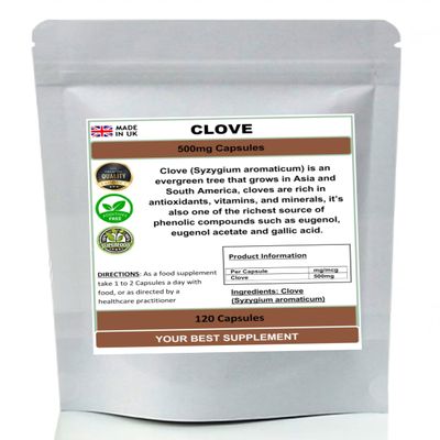Clove Capsules 500mg- Pure No additives No Fillers (Syzygium aromaticum) (120)