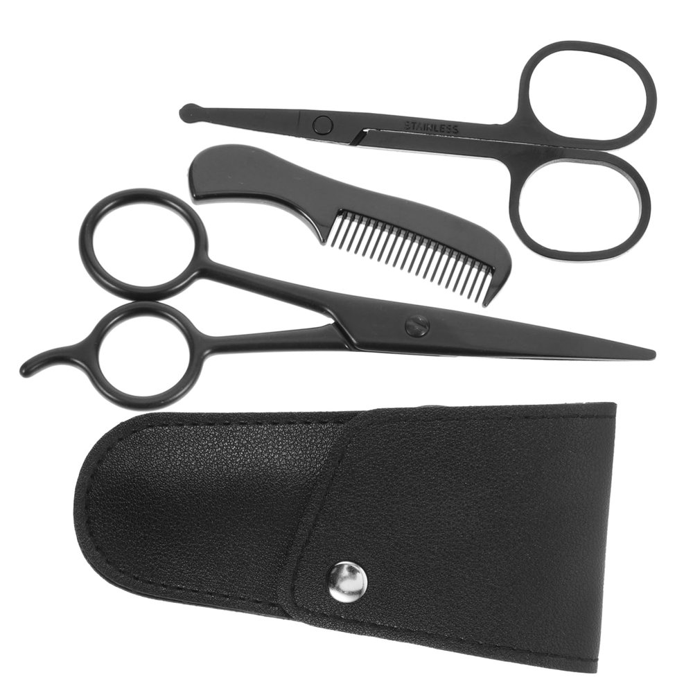Healeved Stainless Steel Beard Care Kit Mustache Trimming Scissors Comb Storage Bag for Barbershop Home DIY Beard Trimming