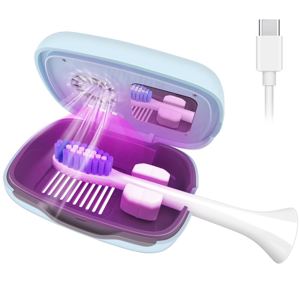 Rechargeable Portable Toothbrush Sanitizer Case with Holder, Cleaner Box Fan and Dryer