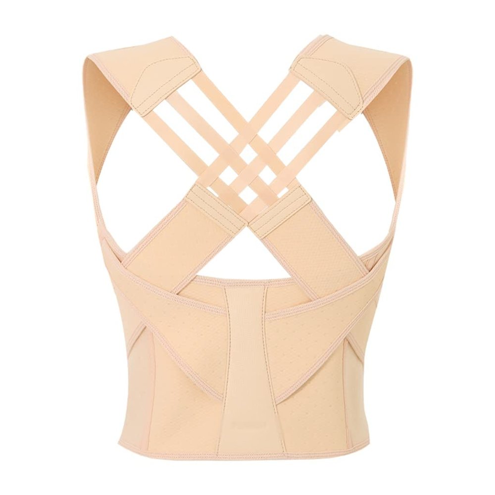 YJHQSS Adjustable Back Posture Corrector Belt Women Men Prevent Slouching Posture Straps Clavicle Support Brace good (Beige S)