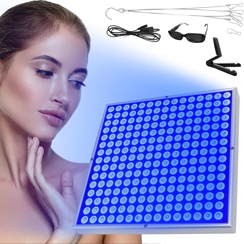 MIDUOLAI Home Tanning Lamp,45W Face and Body Sunlamp with Hanging Ring Hook and Blindfold,460nm Full Blue Therapy Lamp LED Skin Tanning Light with 225pcs LEDs,A