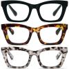 MMOWW 3 Pack Oversized Reading Glasses for Women Square Frame Fashion Style Readers Blue Light Blocking Reading Glasses (3 Packs, +1.0) view 1