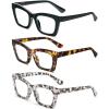 MMOWW 3 Pack Oversized Reading Glasses for Women Square Frame Fashion Style Readers Blue Light Blocking Reading Glasses (3 Packs, +1.0) view 2