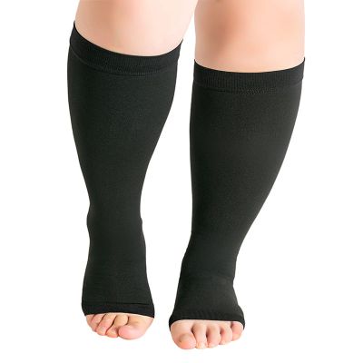 Hotfiary Plus Size Compression Socks for Women & Men, Size S to 7XL, 20-30mmhg Wide Calf Graduated Compression Stockings, 1 Pair Open Toe Knee High Ankle, Shin & Calf Support Sleeves for Flight Travel