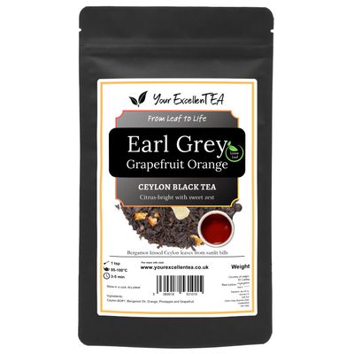 Earl Grey Grapefruit Orange (150g) Black Loose Leaf Tea Ceylon Sri Lanka Tea Leaves Aromatic Fruity Citrusy Zesty Bright Refreshing Balanced Tasty, Closed in Resealable Pouch