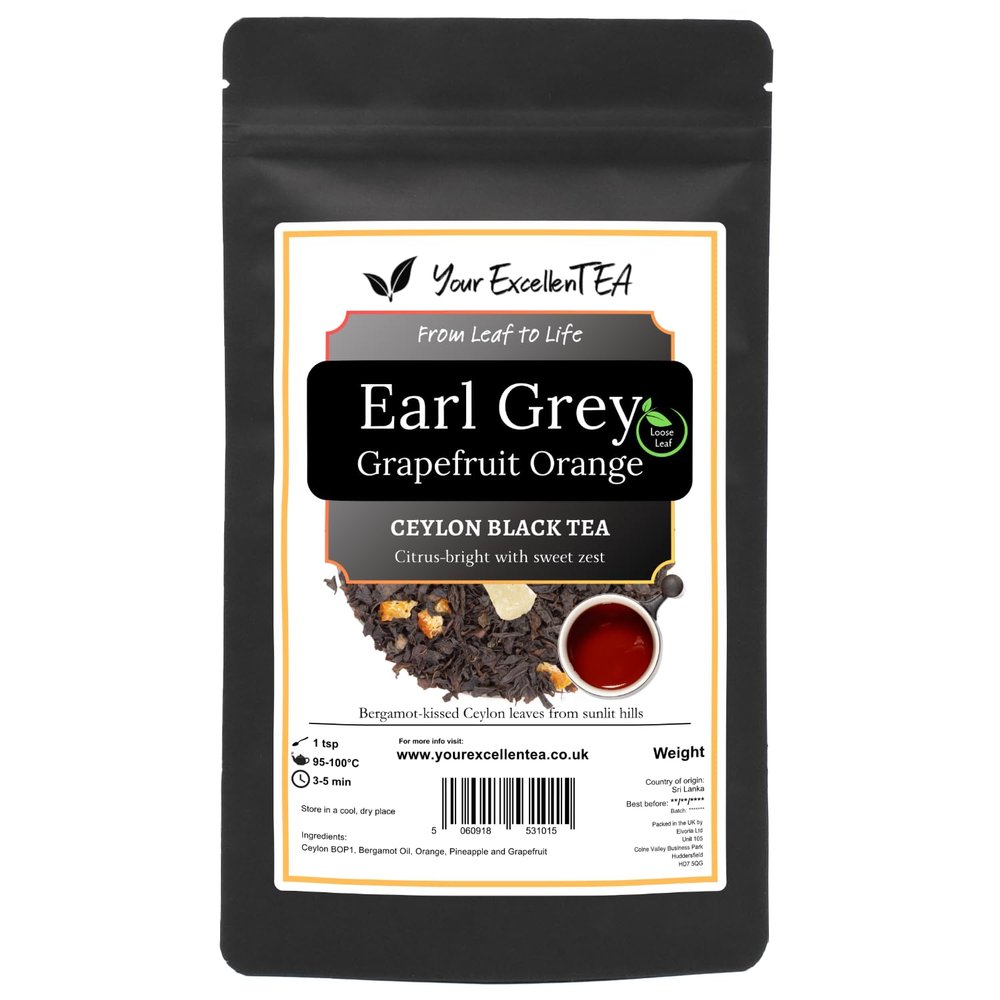 Earl Grey Grapefruit Orange (150g) Black Loose Leaf Tea Ceylon Sri Lanka Tea Leaves Aromatic Fruity Citrusy Zesty Bright Refreshing Balanced Tasty, Closed in Resealable Pouch
