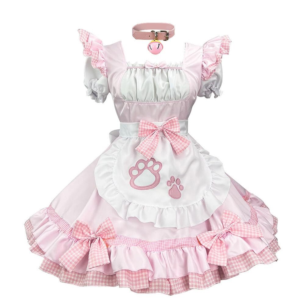 Asudaro Women'S Girls Anime French Maid Apron Dress, With Necklace,Cosplay Costume Set,For Overalls Suit Skirt Cute Maid Costume Cosplay