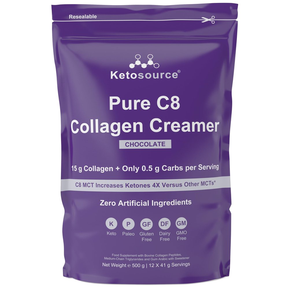 Pure C8 Collagen Creamer | Natural Cacao Chocolate Flavour | Mixes Easily Without Clumping | Keto Collagen Creamer for Collagen Coffee | Zero Artificial Ingredients | 500g Pouch | Ketosource
